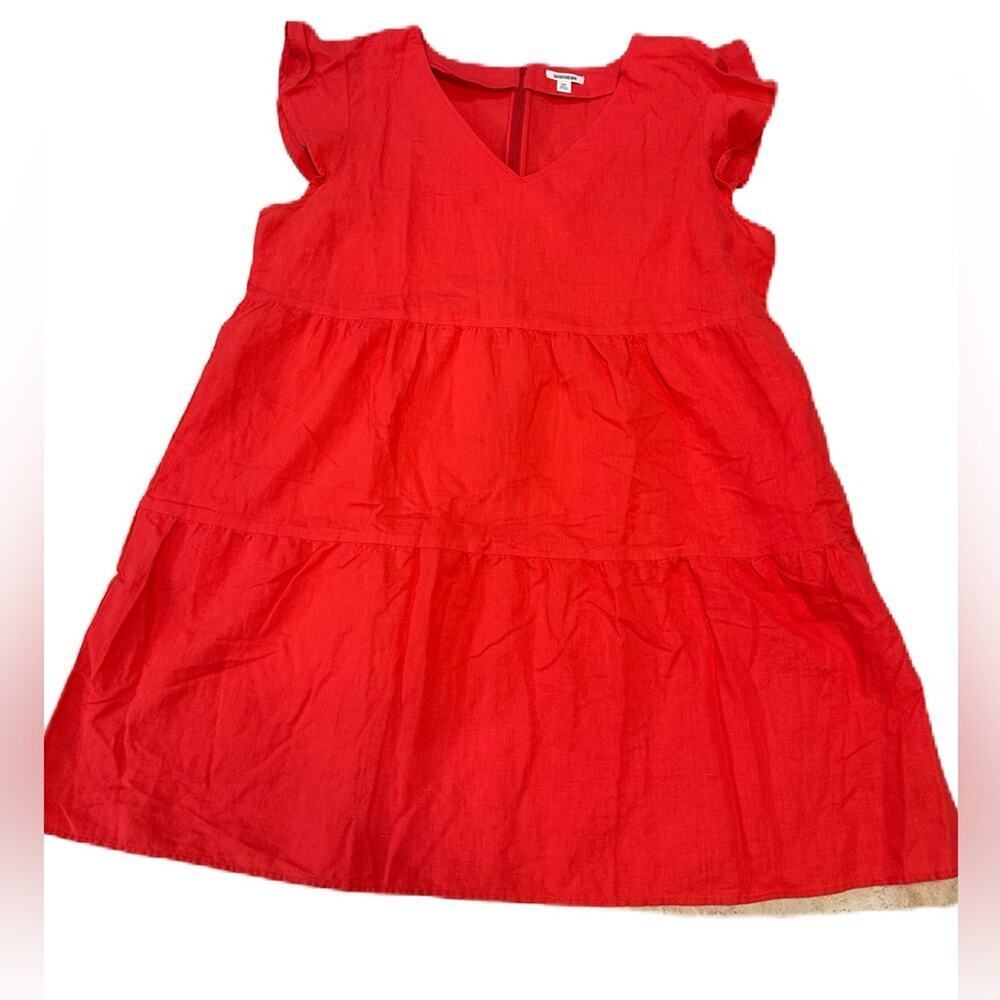 Goodthreads‎ Womens Washed Linen Blend Flutter Sleeve Peasant Dress Coral XXL - Picture 3 of 7